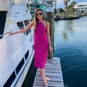 Lulus Pink Crochet Halter Dress